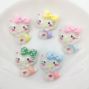10 Adet Yeni Sevimli Şeffaf İlmek Yavru Hello Kitty Reçine Cabochon Scrapbooking DIY Takı Craft Dekorasyon Aksesuarları