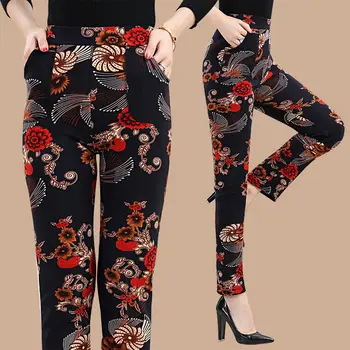 Kadınlar 2022 Kış Yeni Moda Kadife Sıcak Tayt Kadın Baskı Çiçekler kalın pantolon Siyah Rahat Tayt A346