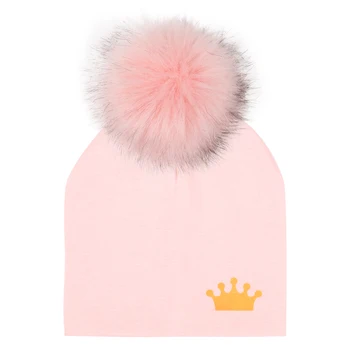 Yenidoğan Bebek Moda Pamuk Altın Taç Ponpon Bebek Şapka Çocuklar İçin Kız Erkek Çocuk kışlık şapkalar Kaput