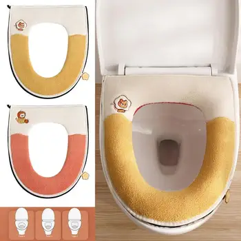 Kış Tuvalet koltuk minderi Banyo Tuvalet Kapağı Pedleri Saplı Ve Fermuarlı Yumuşak Kalın Yıkanabilir Closestool İsıtıcı Aksesuarları