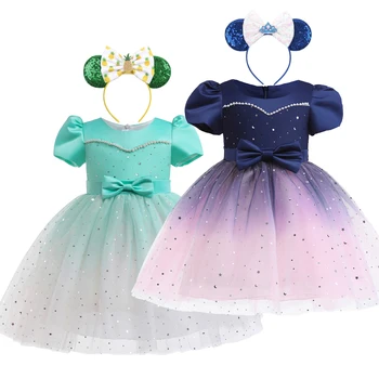 Kız Prenses Elbise Yaz Çocuklar Düğün Parti Balo Zarif Giyim Yıldız Sequins doğum günü hediyesi Çocuk Vestidos 2-10T
