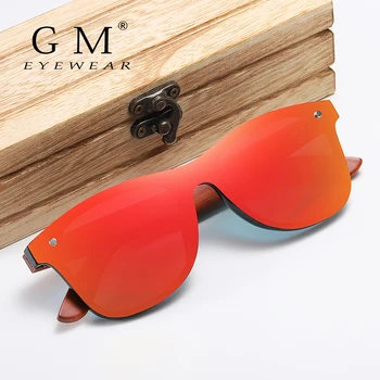 GM Yeni Marka Ahşap Vintage Güneş Erkekler Polarize Düz Lens Çerçevesiz Kare Çerçeve Kadın Gözlükleri Óculos Gafas
