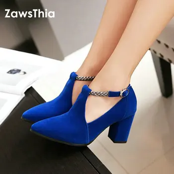 ZawsThia Kadın Pompaları Yüksek Topuklu Bayan Ayakkabıları Zarif Sivri Burun Düğün kadın ayakkabısı 2020 Bahar Moda Boyutu 33-43 Mavi Siyah
