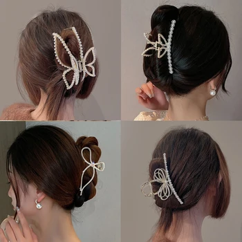 Kore Geometrik Kelebek Metal saç tokası Kadınlar Kızlar İçin Moda Saç Pençe Zarif Kristal İnci Saç Tokası Hairgrips Headdress