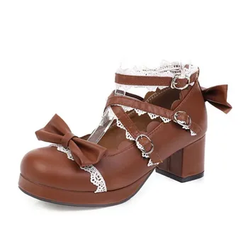 Yay çocuklar Yüksek Topuklu Prenses Ayakkabı Toddler Kahverengi Lolita Ayakkabı Deri Kızlar tasarım ayakkabı