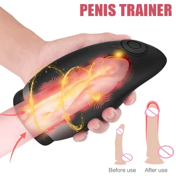 Penis eğitmen erkek Masturbator erotik 9 modları otomatik ısıtmalı ağız emme vibratör seks oyuncakları erkekler için oral seks Oral masaj