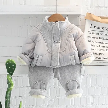 Kalınlaşmış Pamuk kapitone ceket Kostüm Erkek Bebek Giysileri Rahat Çocuklar Kıyafetler Fermuar Tops + Pantolon Bebek Kız Giyim Yürümeye Başlayan Setleri