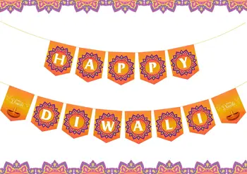 Funmemoir Mutlu Diwali Afiş Hint Festivali ışıkları parti dekorasyon kiraz kuşu Afiş Hindu Deepavali parti malzemeleri