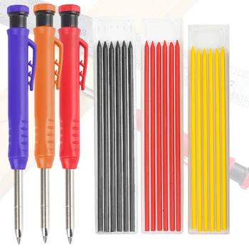 3 Renk Katı Marangoz kalem seti Ağaç İşleme Aletleri Mekanik Kurşun Kalem Dolum İnşaat İş Araçları Marangozluk İşaretleme Scriber