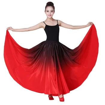 Kadın İspanyol Flamenko Etek Dans Uygulama Uzun Büyük Salıncak Etek Degrade Renk Performans Çingene Etek Bayan Göbek Etek Elbise
