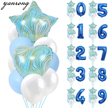 11 ADET 32 inç Dijital Mavi akik Balonlar Helyum folyo Mermer Doğum Günü sevgililer Günü Düğün Bebek Duş Parti Süslemeleri