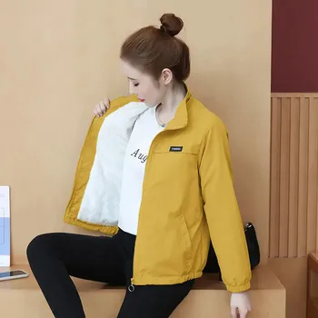2022 Bayan Bahar Sonbahar Sarı Kısa Polar Ceketler Kadın Uzun Kollu Beyzbol Üniforma Ceket Fermuar Bombacı Ceket Dış Giyim Q131