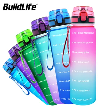 BuildLife Su Şişesi ile Zaman Işaretleyici 1L 32 OZ Taşınabilir Spor sızdırmaz Tritan Flip-Flop Bisiklet Spor Drinkware Testiler BPA Ücretsiz