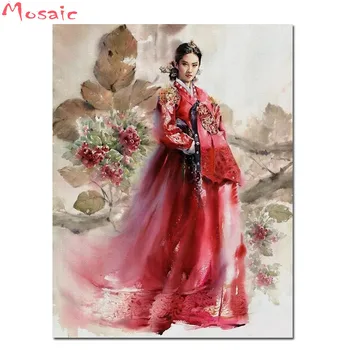 kadın Kore tarzı taklidi nakış duvar dekor mozaik elmas sanat tam kare / yuvarlak matkap 5d diy elmas boyama satış