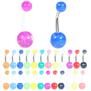 12 adet / grup Mix Renk Silikon Göbek Piercing Göbek Esnek Bar Temizle Küçük Piercing Nombril düğme küpe Piercing Takı 14G