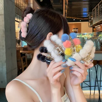 Zarif Peluş saç tokası Pençe Kore Mizaç Kadın Sonbahar Ve Kış Köpekbalığı Klip Büyük Saç Tokası Geri Kafa Headdress