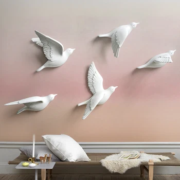 Beyaz Kuşlar Décor Duvar duvar çıkartmaları 3d Kuşlar Dekorasyon Bahçe Oturma Odası Çocuk Odası Dekorasyon İskandinav Heykelcik Minyatürleri