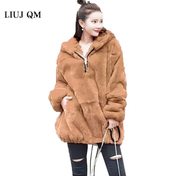Kışlık kürk palto Kadınlar Kalın Sıcak Faux Kürk Ceket Kazak Gevşek Büyük Boy Kapşonlu Kazak Peluş Ceket kışlık kürk mont