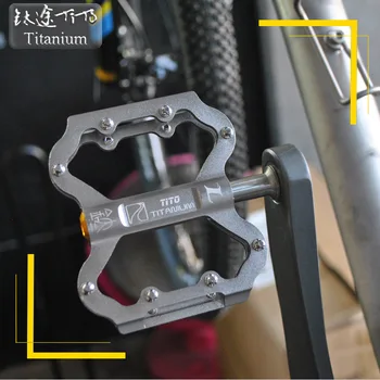 Titanyum yönlü TiTo titanyum alaşımlı ultra hafif pedalı yol dağ bisikleti 3 Düz pedalı ultra nemli titanyum mil pedalı 224 g / çift