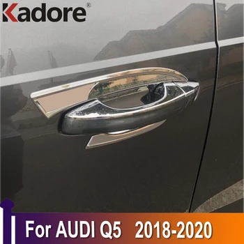 Audi için Q5 2018 2019 2020 ABS Karbon Fiber Kapı Kolu Kase Bardak Kapağı Dış Aksesuarlar Styling Krom