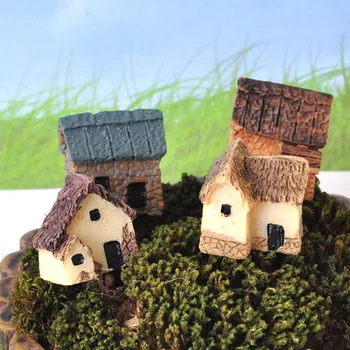 4 Adet / takım Minyatür Peri Bahçe Taş Evler Mini Yazlık Ev Minyatürleri Dekor Aksesuarları Bahçe Dekorasyon Kiti
