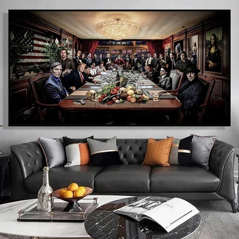 Gangster Film Karakter Vs Başkanlar Serisi Son Akşam Yemeği Tuval Boyama HD Baskı Duvar Resmi Oturma Odası Ev Dekorasyon