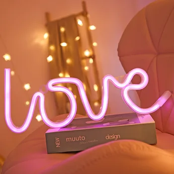 LED Neon ışıkları aşk kalp gece Lambası işareti Lambası (Pil kutusu + USB) çift Enerjili gece Lambası kapalı Noel Düğün için