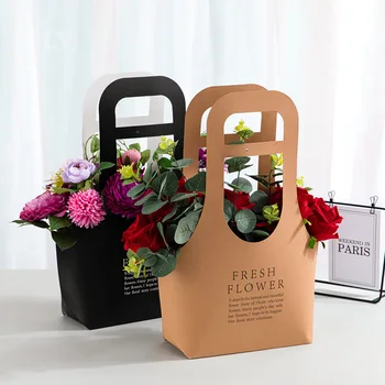 Taşınabilir Çiçek Kutusu Su Geçirmez Kağıt Ambalaj Çanta Çiçekçi Taze Çiçek Taşıma Çantası El Yapımı Buket Sepeti DIY Düğün Parti