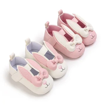 Yenidoğan Bebek Ayakkabıları Sevimli Tavşan Kulak Bebek Kız Ayakkabı Kauçuk Taban kaymaz PU Elbise Ayakkabı Bebek İlk Yürüteç Toddler Beşik Ayakkabı