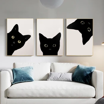 Hayvan Posteri Siyah Kedi Sevimli Kedi Tuval Boyama Sanat Duvar Dekor Duvar sanat resmi Oturma Odası Ev Dekor için Duvar Dekorasyon