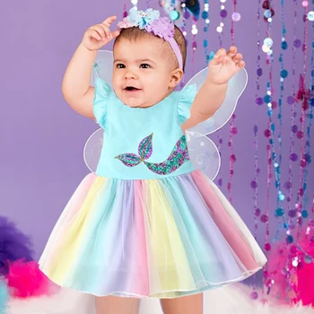 Denizkızı kuyruğu Tutu Elbise doğum günü kıyafeti Elbiseler Toddler Doğum Günü Elbise Mermaid ınspired kadın kostümü prenses gökkuşağı elbise