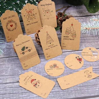 50 ADET Noel Kraft Kağıt Etiketleri Kenevir Halat İle Geyik / Ağaç / Noel Baba 2021 noel dekorasyonları El Sanatları Sarma Asılı Etiketler