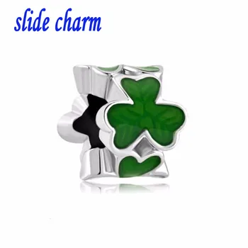 slayt charm Ücretsiz kargo Moda kişilik hediye yeşil yonca boyalı çiçek göz alıcı boncuk fit Pandora bilezik
