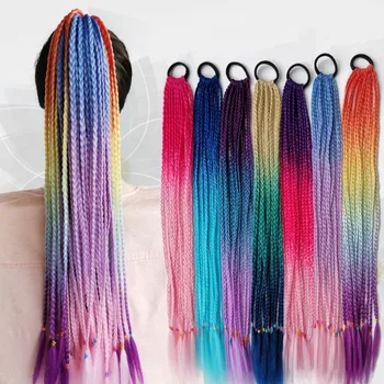 Saç Rengi Degrade Kirli Örgülü At Kuyruğu Kadın elastik saç bandı Lastik Bant saç aksesuarları Peruk Kafa Bandı 60cm