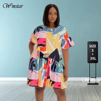 Wmstar S-3xl Elbise Kadın Yaz Giyim Toptan Gevşek Baskı Sevimli Tatlı Zarif Kısa Kollu Sevimli Mini Elbiseler Dropshipping
