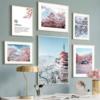 Kış Tokyo Fuji Dağı Sakura Kar Alıntı duvar sanatı tuval Nordic Poster Boyama Ve Baskılar Duvar Resimleri İçin Oturma Odası Dekor