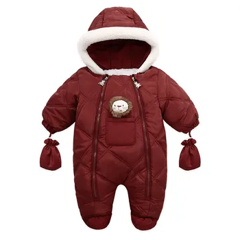 Moda Yenidoğan Bebek Giyim Kış Düz Renk Toddler Kız Kalın Tulumlar Yeni Sıcak Pamuk Peluş Kapşonlu Bebek Romper TZ498