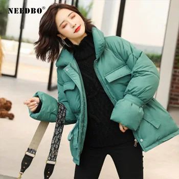 NEEDBO uzun kaban Kış Boy Kore Tarzı Standı Yaka Bayan Aşağı Ceketler ultra Hafif Kış Ceket Ceket Aşağı Ceket Parka