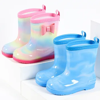 Yağmur çizmeleri Çocuklar Yaz Kızlar Gökkuşağı İlmek su geçirmez ayakkabı Yumuşak Kaymaz Erkek Rainboots Giyilebilir Sevimli çocuk su ayakkabısı