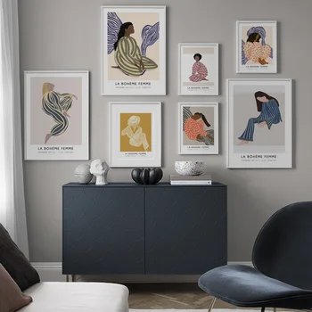 Soyut Çizgili Çizgiler Kız duvar sanatı tuval yağlıboya İskandinav Posterler Ve Baskılar Modern Pijama Duvar Resimleri Oturma Odası Dekor