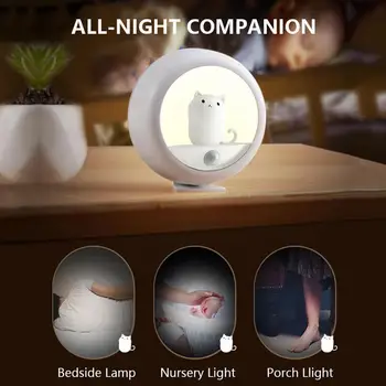 Karikatür kedi hareket sensörü gece ışıkları LED USB şarj edilebilir dolap kabin lambası yatak odası masaüstü kızılötesi sensörlü ışık