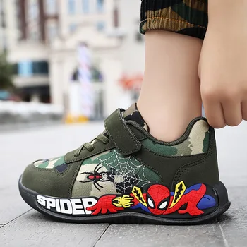 Disney Ayakkabı Çocuk Kamuflaj Yeşil Sneaker Ayakkabı Çocuk Yürüyüş PU Nefes Ayakkabı Boyutu 26-35