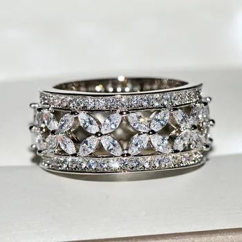 2020 Yeni Gümüş Renk Büyük Bant Yüzük Bling Zirkon Taş Kadınlar için Düğün Nişan Yüzüğü moda takı En İyi Hediye