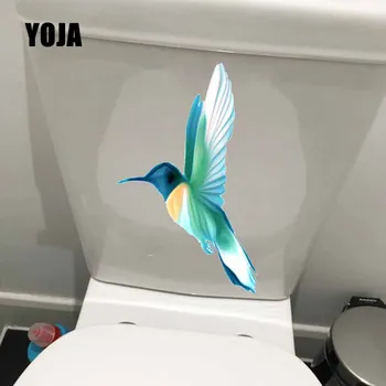 YOJA 14.3X23.4CM Karikatür Duvar Sticker Yeşil Hummingbird Tuvalet Çıkartması Banyo Ev duvar süsü T5-0671