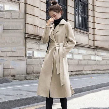 Tracyen Yastıklı Yün Palto Kadınlar Kış 2021 Moda Dış Giyim Orta Uzunlukta Kore Hepburn Rüzgarlık Kadın Giysileri 3 Katı 5 Boyutu