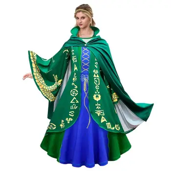2022 Cadılar Bayramı Kızlar Cadı Winifred Giyinmek Karnaval Parti Sanderson Sisters Cadı Cosplay Kostüm Uzun kapüşonlu pelerin Çocuklar için