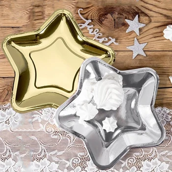 10 adet Tek Kullanımlık Parti Tepsisi Noel Yeni Yıl Altın Gümüş Pentagram Yemek Tabağı Doğum Günü Partisi Dekorasyon için Otel