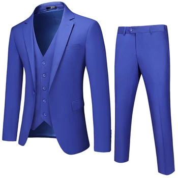 Erkek Takım Elbise Moda Iş Rahat Slim Fit Üç Parçalı Set Damat Sağdıç Düğün Erkek Parti Takım Elbise Blazer Pantolon Yelek 13 Renk S02