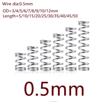 20 adet / grup 0.5 mm 0. 5x3/4/5/6/7/8/9/10mm Paslanmaz çelik sıkıştırma yayı dış çapı 3 - 12mm uzunluk 10-50mm