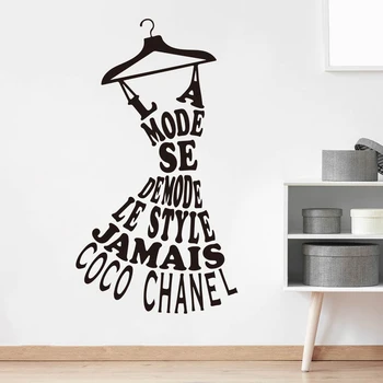 Büyük Chanele Tasarımcı Elbise Askısı Alıntı Duvar Çıkartması Yatak Odası Oturma Odası giysi standı Kelimeler Duvar Sticker Kız Odası Vinil Dekor